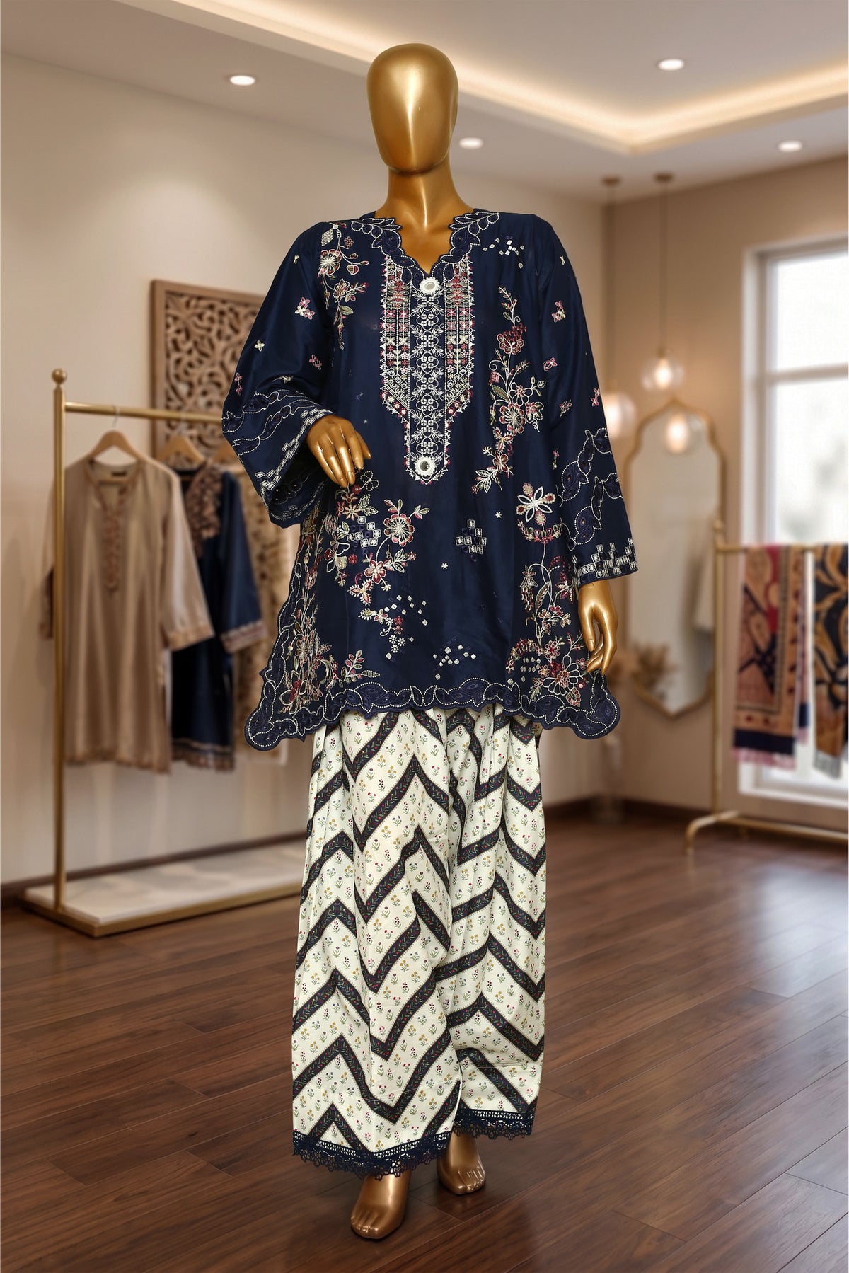 Midnight Bloom Embroidered 2-Piece Suit