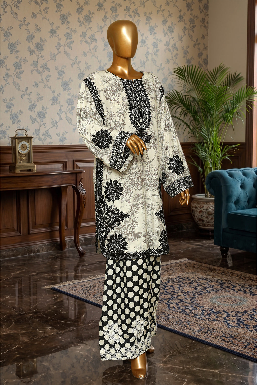 Ivory Black Embroidered 2-Piece Suit