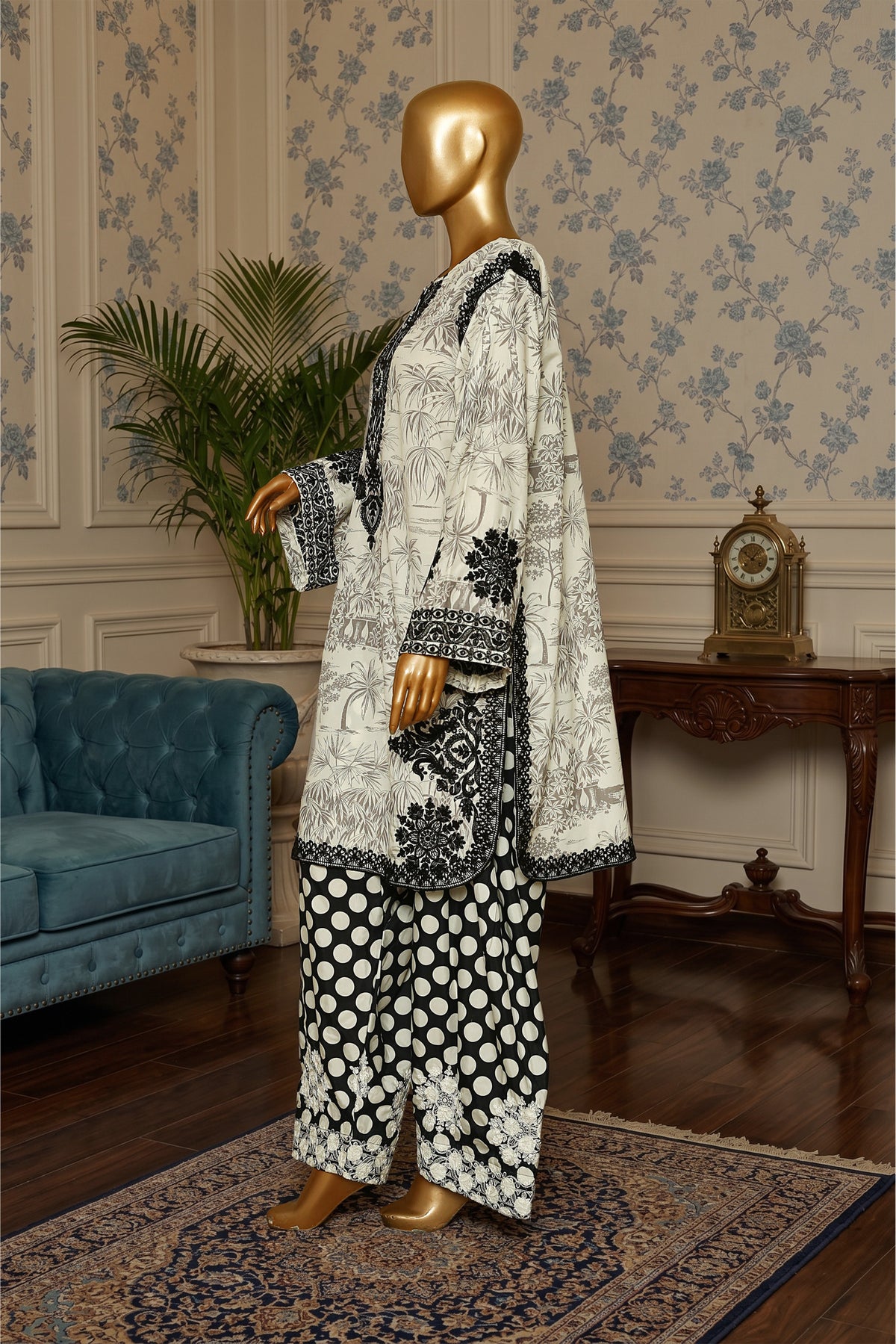 Ivory Black Embroidered 2-Piece Suit