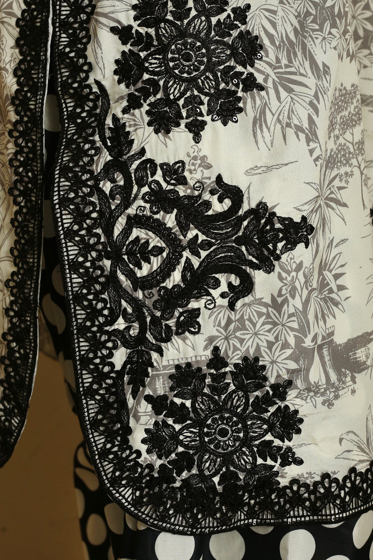 Ivory Black Embroidered 2-Piece Suit