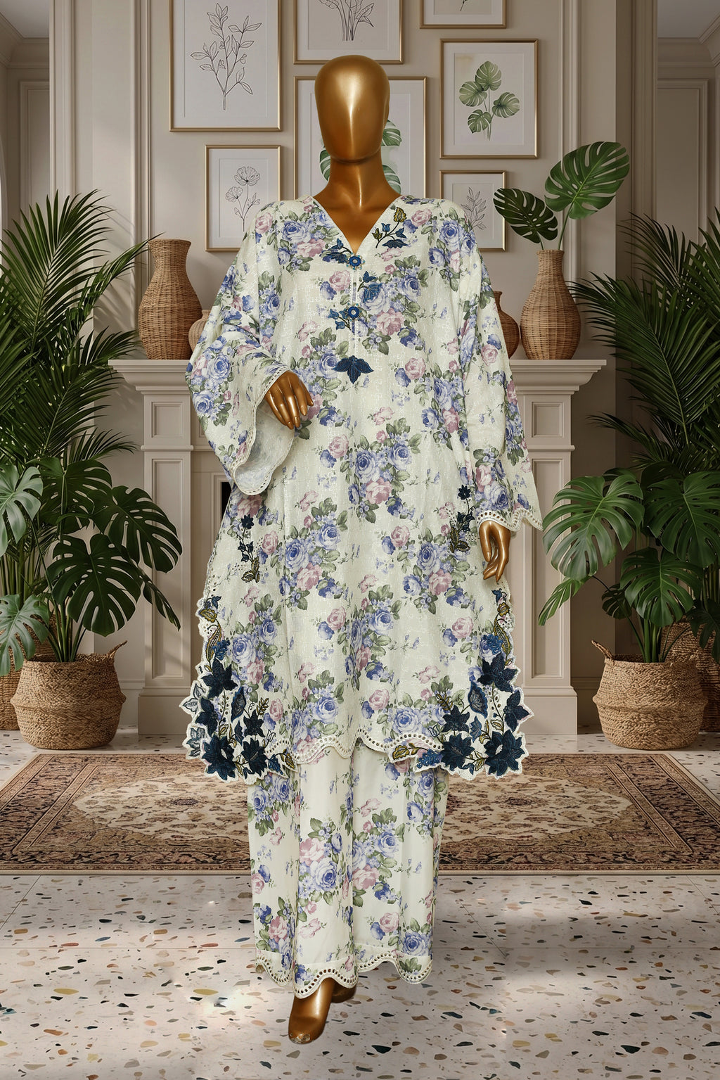 Ivory Blossom Embroidered Cutwork Suit