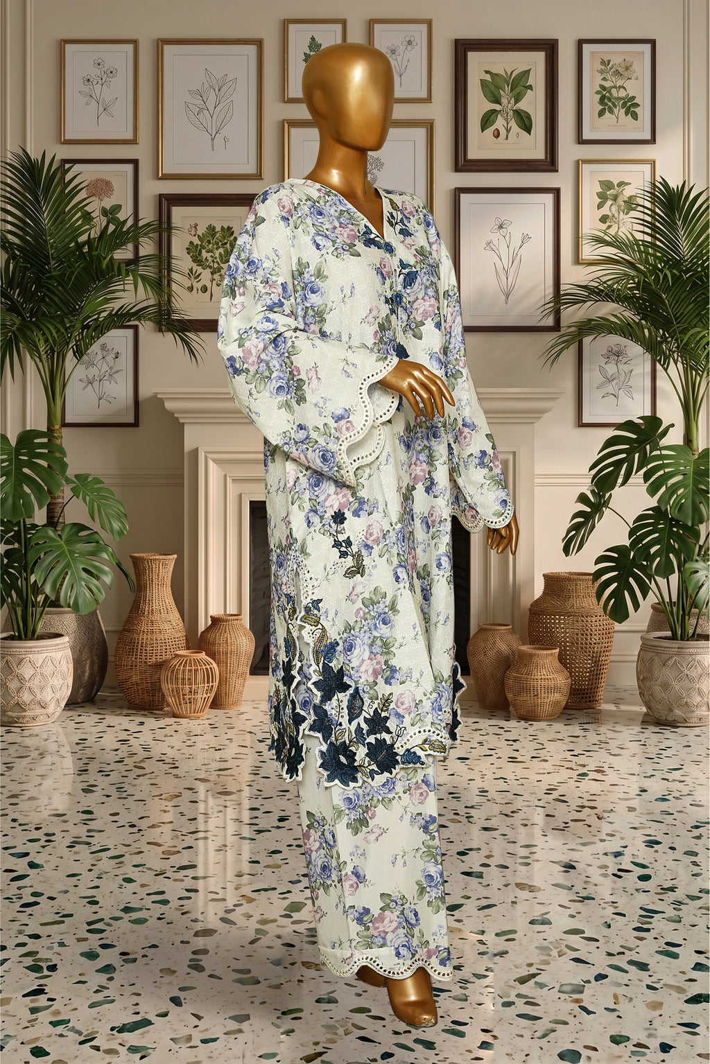 Ivory Blossom Embroidered Cutwork Suit