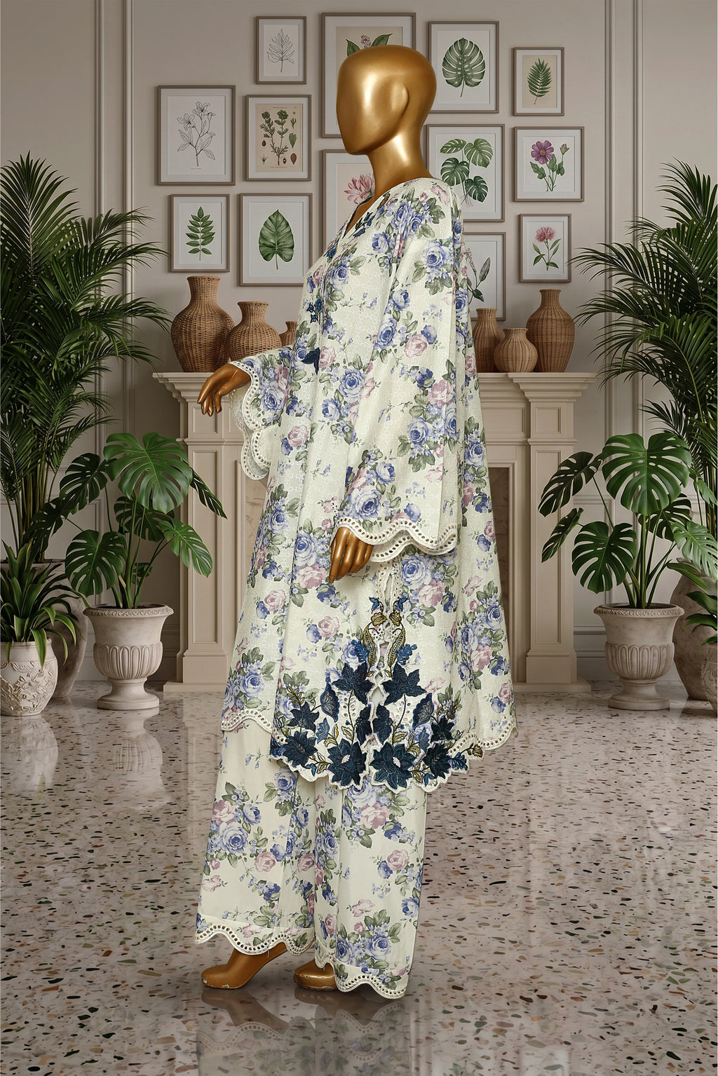 Ivory Blossom Embroidered Cutwork Suit