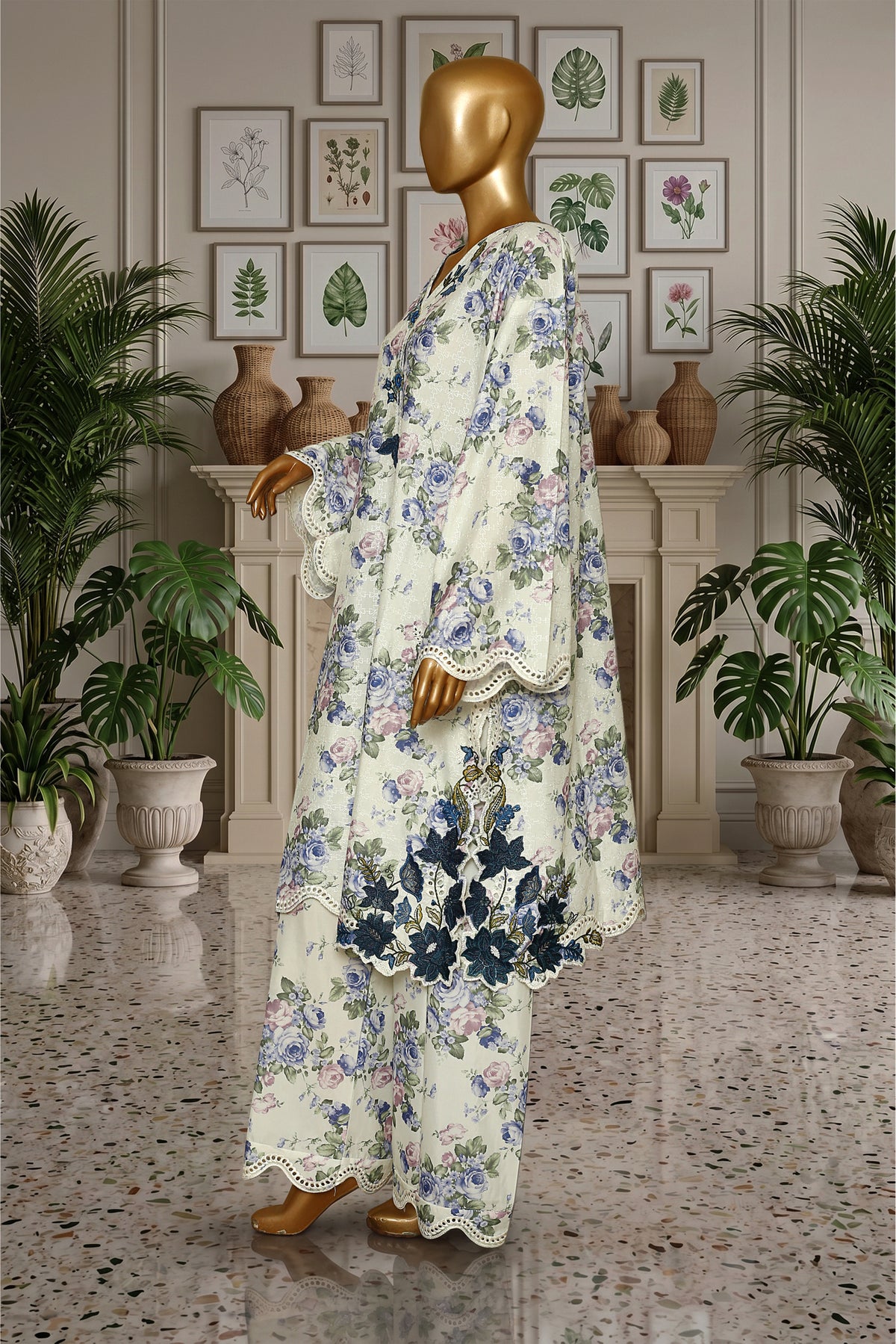 Ivory Blossom Embroidered Cutwork Suit