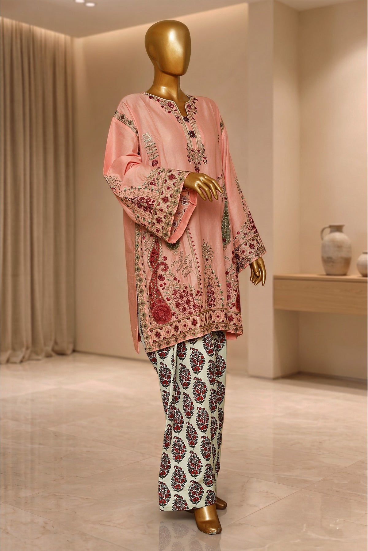 Blush Bloom – Embroidered A-Line 2PC