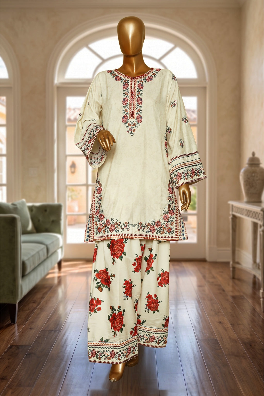 Ivory Bloom Embroidered 2PC
