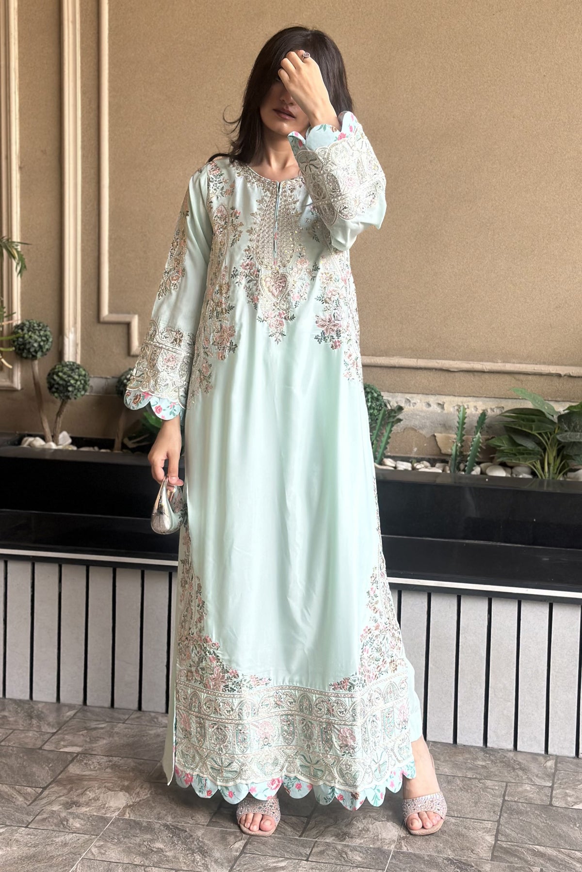 Sea Green Embroidered Kaftan