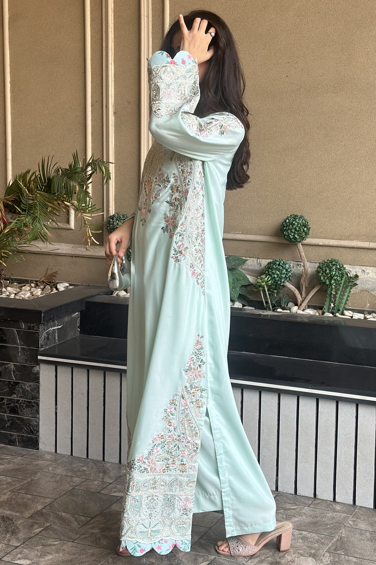 Sea Green Embroidered Kaftan