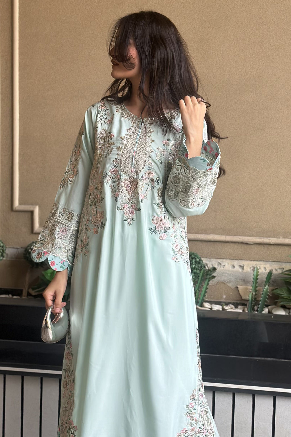 Sea Green Embroidered Kaftan