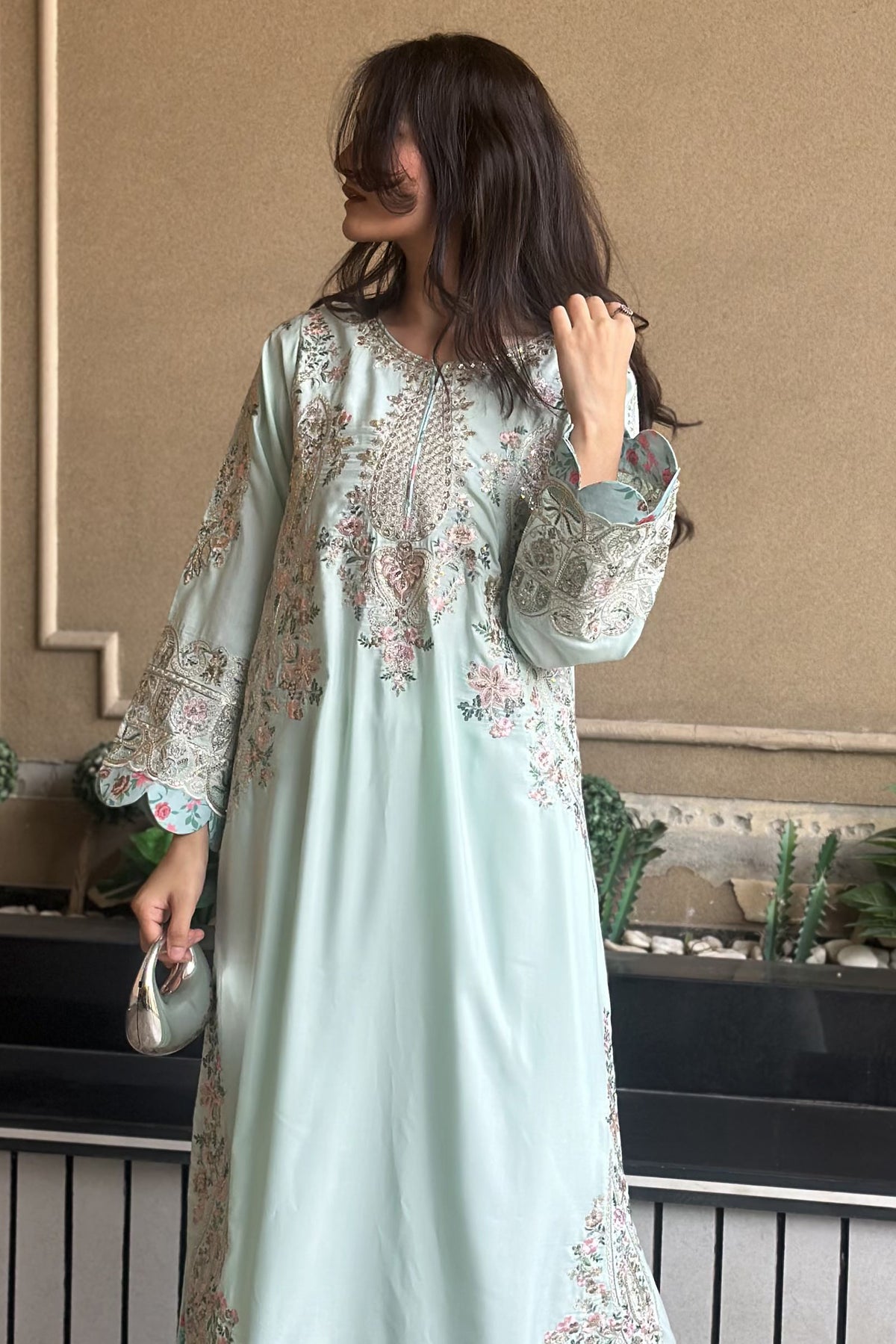 Sea Green Embroidered Kaftan